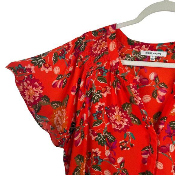 Rose + Olive Orange Floral Button Front Blouse Preppy Office Womens Plus Size 2x - Picture 2 of 6